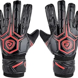 redoak Adult Goalkeeper Football Gloves, with Finger Guard - Black and Red - Size 9 Goalkeeping Gloves image 1
