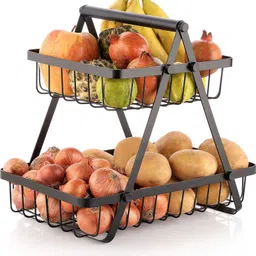 omortex 2-Tier MultiPurpose Storage Basket - Keeps fruit & Vegetable Fresh & Accessible Iron Fruit & Vegetable Basket image 1