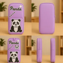 happy shopping store Cute Panda Pencil Pouch Combo Set of 3 – Kids Stationery Organizer Bags Art Artificial Leather Pencil Boxes image 4