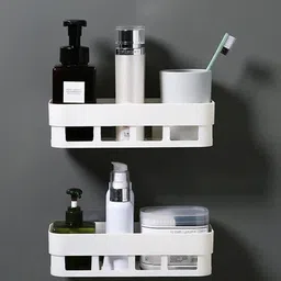 zenvio Plastic Multipurpose Home Kitchen Bathroom Accessories Set Traceless Wall Holder Plastic Wall Shelf image 3