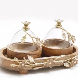 posh dikur Twin Snack Server with Glass Cloche Bowl Serving Set image 2