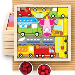 vhd Kids Wooden Puzzle Board | Vehicles, Cars & Bus Learning Toy DG34 image 1