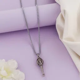 eivaa Hanuman Face Gada Locket with Chain Silver Metal Locket image 4