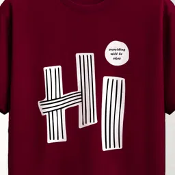 harshtaru hub Men Printed Round Neck Cotton Blend Maroon T-Shirt image 3