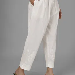 fatima chikan handicraft Women Straight Fit White Pure Cotton Trousers-picture-17