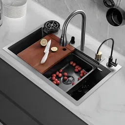 quink Waterfall and Pull-down Faucet/304 Grade Stainless Steel Multifunctional Waterfall Kitchen Sink 304 GRADE All in One 30x18 inch Vessel Sink-picture-22
