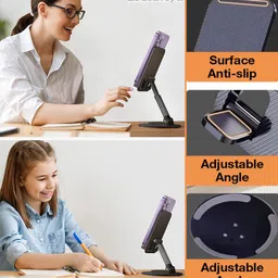 BROLAVIYA Foldable Desktop Cellphone Dock Stand with Anti-Slip Base, Fits for Smartphones/Tablets Mobile Holder image 2