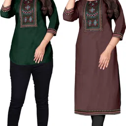 fsr Pack of 2 Women Solid Cotton Blend A-line Kurta image 1