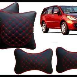 Black, Red Leatherite Car Pillow Cushion for Tata-image-13