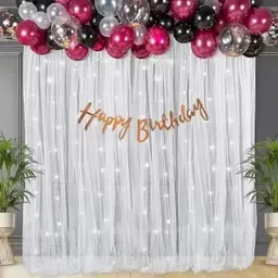 tigorik Solid Burgandy Net Birthday Decoration kit set Combo with LED for Kids & Adults Balloon-picture-40
