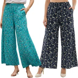 kwsh Pack of 2 Women Regular Fit Multicolor Crepe Trousers-picture-31