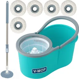v-mop Premium Classic Spin Bucket Mop With 5 Refills (( 6 Months Warranty on Rod )) Wet & Dry Mop-picture-20