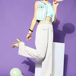 street9 Women Regular Fit Grey Viscose Rayon Trousers image 5