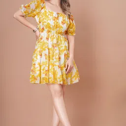doresuzaa Women A-line Yellow, White, Brown Ankle Length Dress-picture-17
