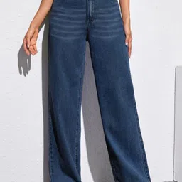 ben martin Women Loose Fit High Rise Dark Blue Jeans image 5