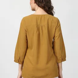 harpa Casual Regular Sleeves Solid Women Yellow Top image 4