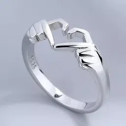 ma enterprises Silver Geometric Palm Love Gesture Couple Hands Than Heart Thumb Finger Ring Stainless Steel Silver Plated Ring image 3