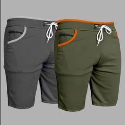 vinthon Pack of 2 Self Design Men Dark Grey, Green Regular Shorts image 1
