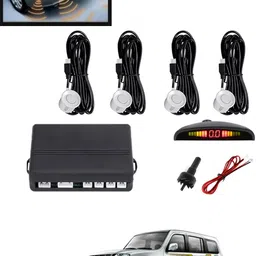 maties 4Pcs White Reverse Parking Sound Warning sensor for car Protection-121 Car Reverse Parking White 4 Sensor With LED Display/Buzzer -121 Parking Sensor image 1