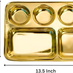 necon Pack of 6 Brass Dinner Plate/Thali with Round Extra Deep Compartment (Set of 6) Dinner Set-picture-37