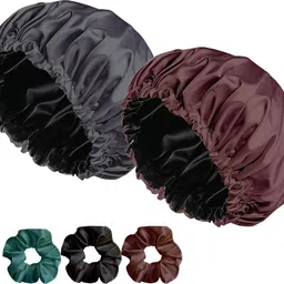 avirons Satin head cap for sleeping with 3 Scrunchies | Bonnet for Girls/Women-picture-23