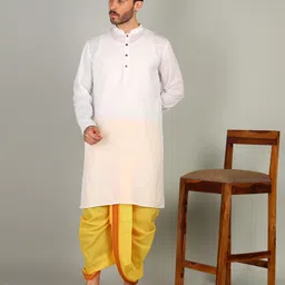 Sawariya handloom Mens Mango Colour Panjakejam Readymade Golden Zari Border Dhoti Free size Silk Embroidered, Striped, Solid Men Dhoti image 5