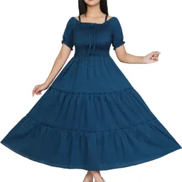 dulhan sarees Women Fit and Flare Dark Blue Midi/Calf Length Dress-picture-21