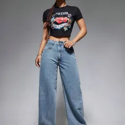 a j fashion hub Women Straight Fit High Rise Light Blue Jeans-picture-24