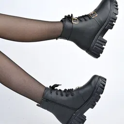 Smart Casual Trendy Chunky Combat Boots For Women & Girls Boots For Women-image-2