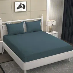 bromwick Blue Geometric 250 TC Microfiber Super King Sized Double Bedsheet with 2 Pillow Covers-picture-32