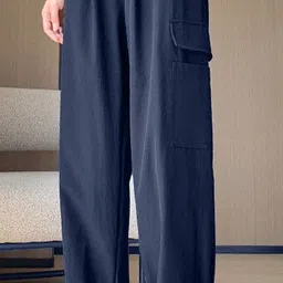 floreos Women Relaxed Dark Blue Cotton Blend Trousers image 4