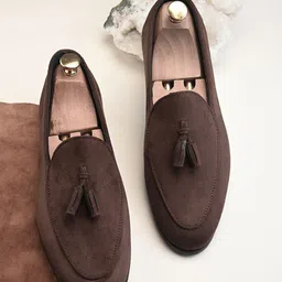 here&now Brown Suede Leather Casual Tassel Shoes Loafers For Men image 1