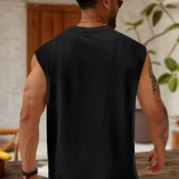 kajaru Men Self Design Round Neck Polyester Black T-Shirt image 2