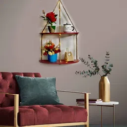 VAH Kya Bat Hai !! Wood 2 Layer Half Oval LED Light Wall Hanging Shelf image 4