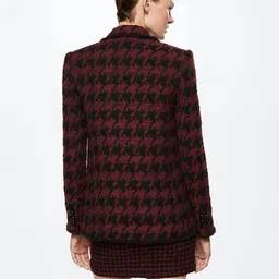 MANGO Maroon & Black Sustainable Houndstooth Patterned Tweed Straight Casual Mini Skirt image 3
