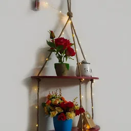 VAH Kya Bat Hai !! Wood 2 Layer Half Oval LED Light Wall Hanging Shelf image 2