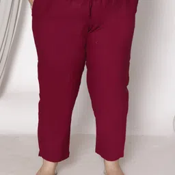aavoni Women Regular Fit Maroon Pure Cotton Trousers-picture-12