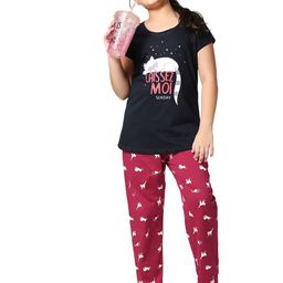 Zeyo Girls Navy Blue & Pink Printed Cotton Night Suit-picture-18