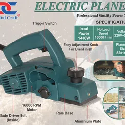 digital craft Electric Planer Machine 82x1MM,Tape 3Mtr,5Inch Hand Planer Wood Planer 1400W Machine of Carpentry Electric Planer Woodworking Machine Corded Planer image 3