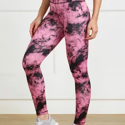 Rock Paper Scissors Pink & Black Tie & Dye Printed Gym Tights image 3