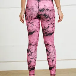 Rock Paper Scissors Pink & Black Tie & Dye Printed Gym Tights image 5