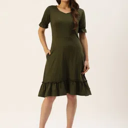 BRINNS Olive Green A-Line Midi Dress-image-40