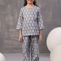 SANSKRUTIHOMES Girls Printed Pure Cotton Top With Pyjamas-picture-0