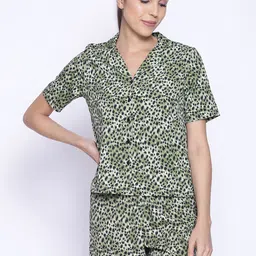 IX IMPRESSION Women Black & Green Printed Night suit-picture-5
