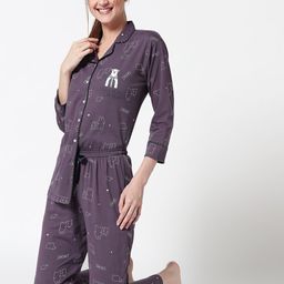 Zeyo Women Purple & White Printed Night suit-picture-15