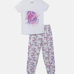 mackly Girls Graphic Printed Pure Cotton T-Shirt with Pyjamas-image-34