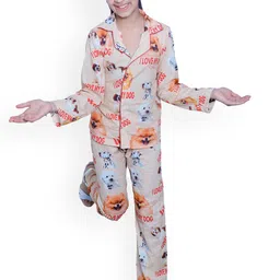 Little Musketeer Girls Conversational Printed Pure Cotton Night Suit image 1