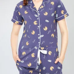 Zeyo Conversational Printed Round Neck Pure Cotton Night Suit image 2