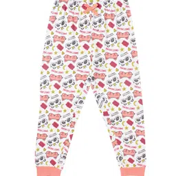 Cub McPaws Girls Peach-Coloured & White Printed Night suit image 5