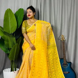 mondal saree centre Woven Jamdani Cotton Blend Saree image 2